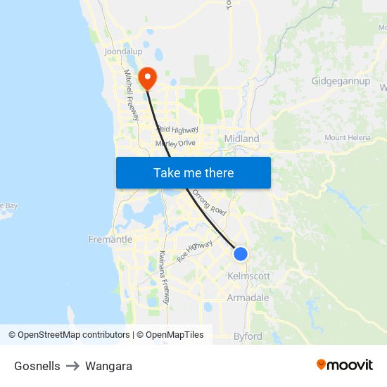 Gosnells to Wangara map