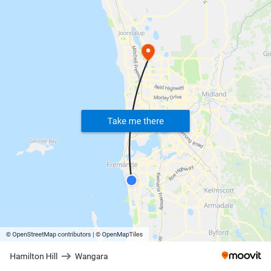 Hamilton Hill to Wangara map