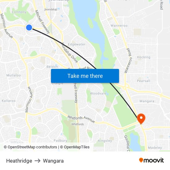 Heathridge to Wangara map