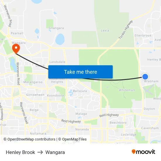 Henley Brook to Wangara map