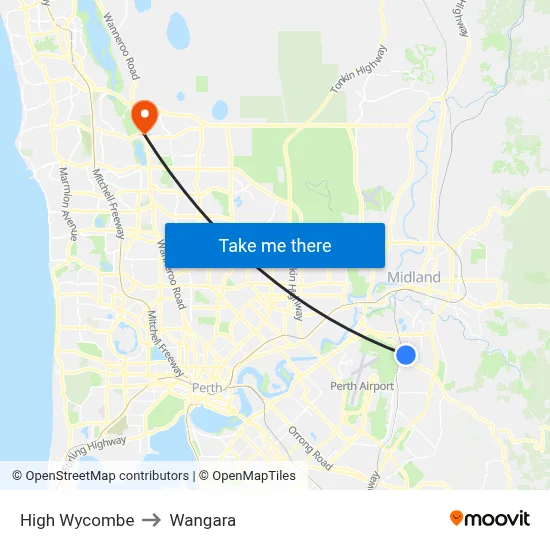 High Wycombe to Wangara map
