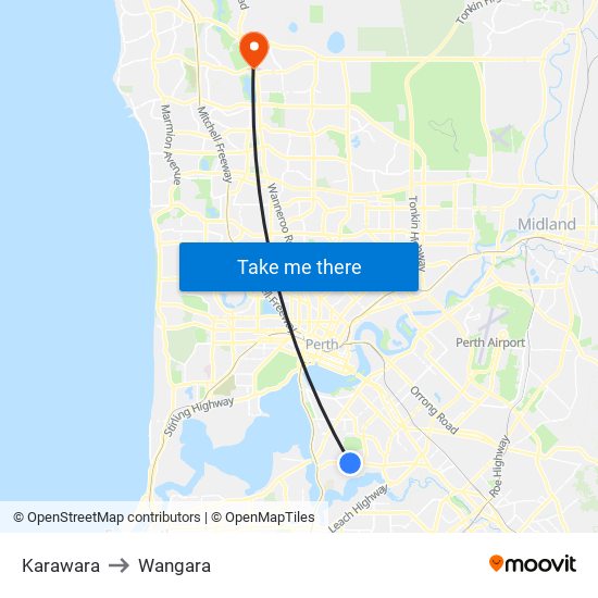 Karawara to Wangara map