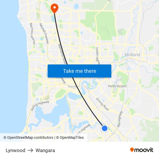 Lynwood to Wangara map