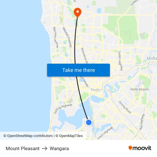 Mount Pleasant to Wangara map