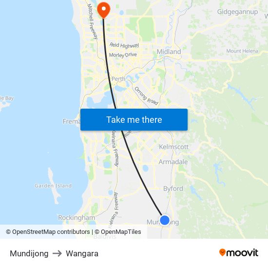 Mundijong to Wangara map