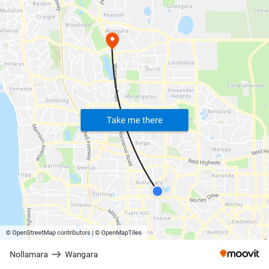 Nollamara to Wangara map