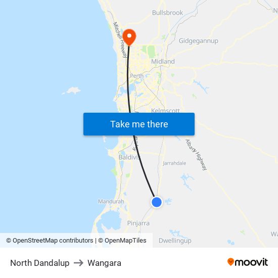 North Dandalup to Wangara map