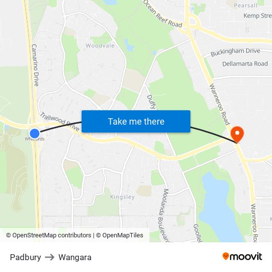 Padbury to Wangara map