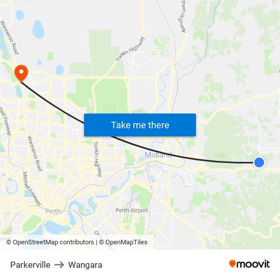 Parkerville to Wangara map