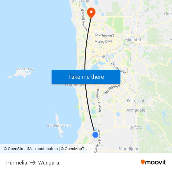 Parmelia to Wangara map