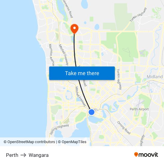 Perth to Wangara map