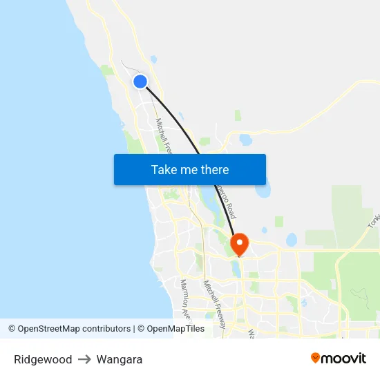 Ridgewood to Wangara map