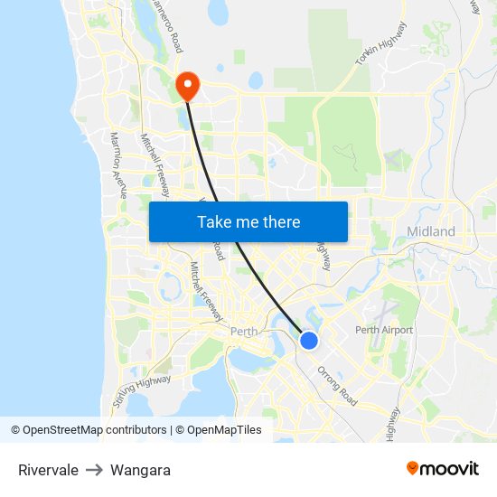 Rivervale to Wangara map