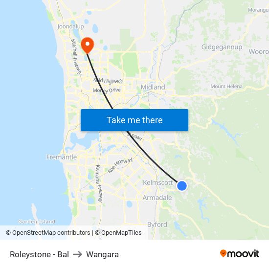 Roleystone - Bal to Wangara map