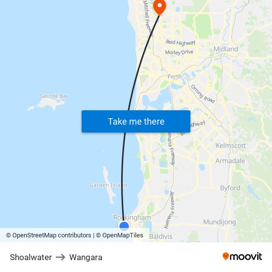Shoalwater to Wangara map
