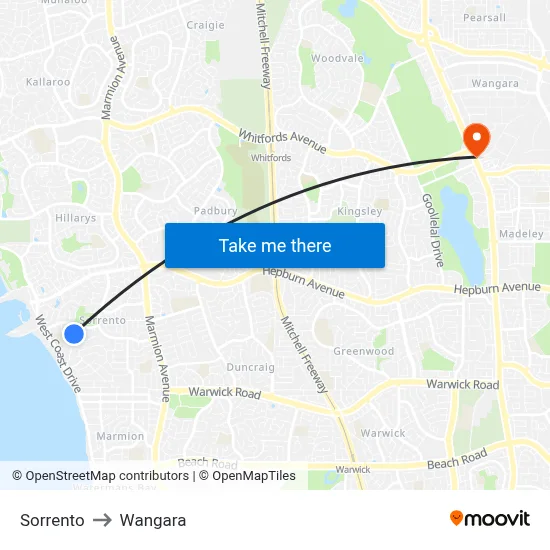 Sorrento to Wangara map