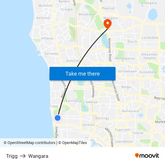 Trigg to Wangara map