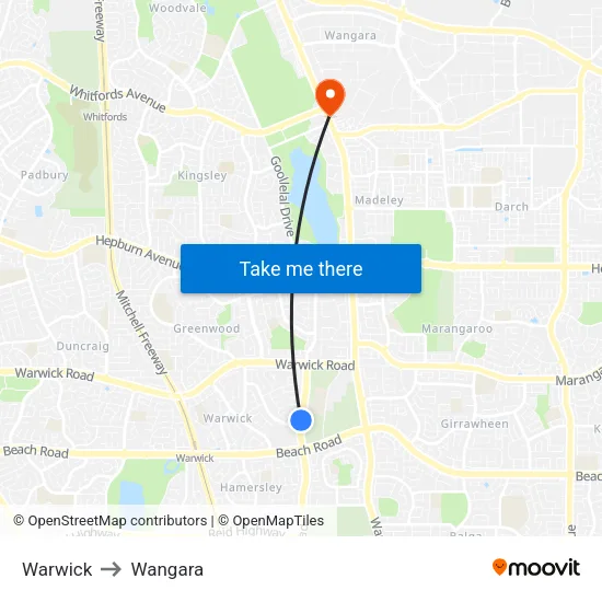 Warwick to Wangara map