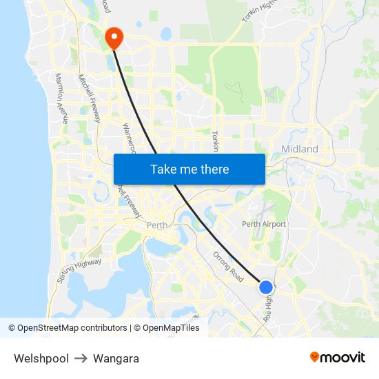 Welshpool to Wangara map