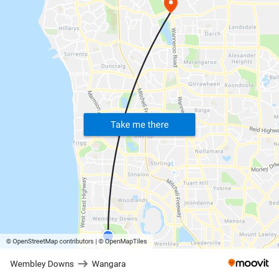 Wembley Downs to Wangara map