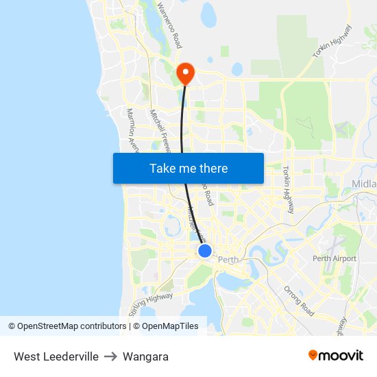 West Leederville to Wangara map