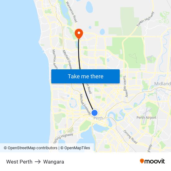 West Perth to Wangara map