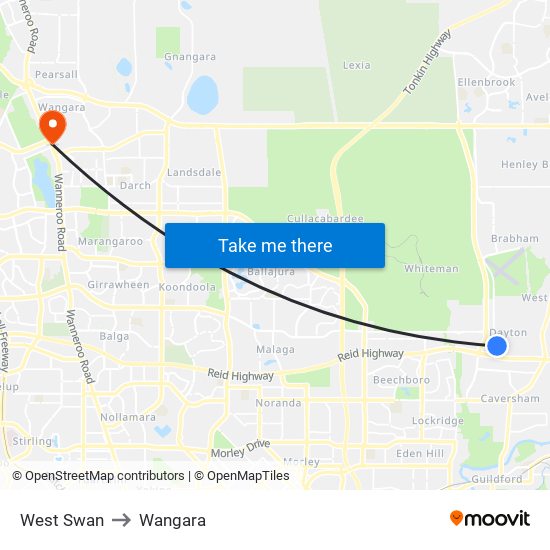 West Swan to Wangara map