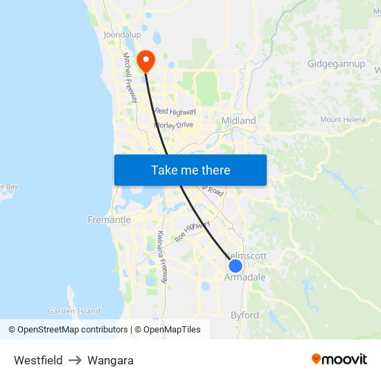 Westfield to Wangara map