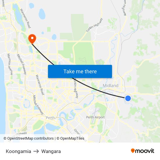 Koongamia to Wangara map