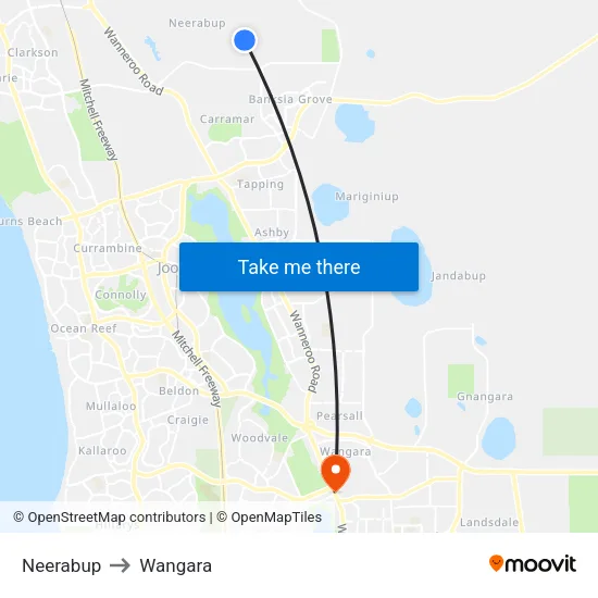 Neerabup to Wangara map