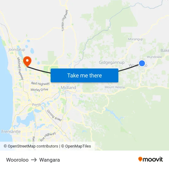 Wooroloo to Wangara map