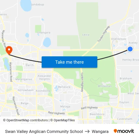 Swan Valley Anglican Community School to Wangara map