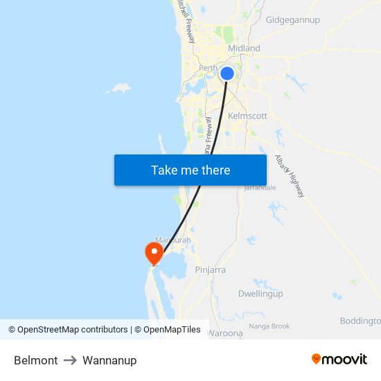 Belmont to Wannanup map