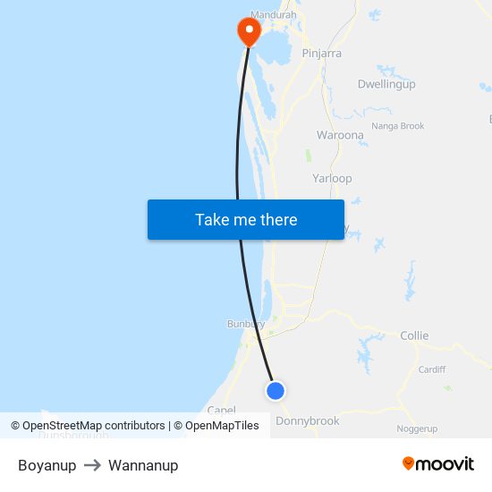 Boyanup to Wannanup map