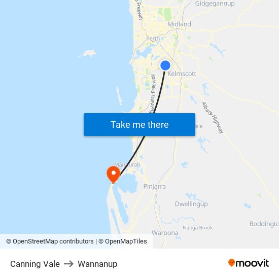 Canning Vale to Wannanup map