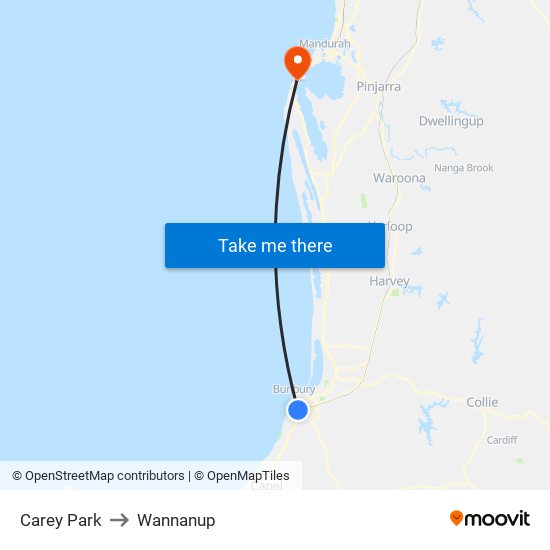 Carey Park to Wannanup map