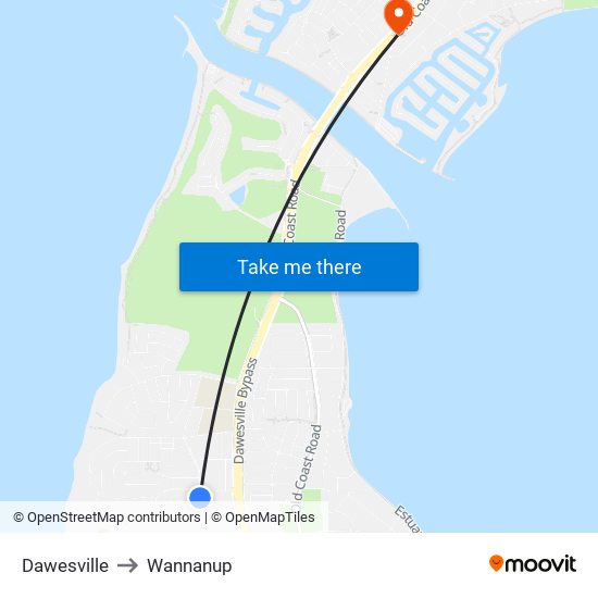 Dawesville to Wannanup map