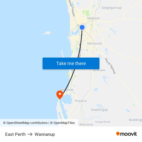 East Perth to Wannanup map