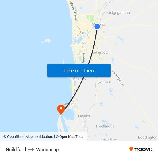 Guildford to Wannanup map