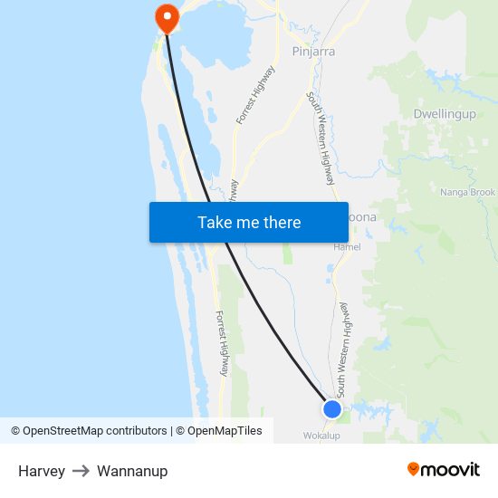 Harvey to Wannanup map