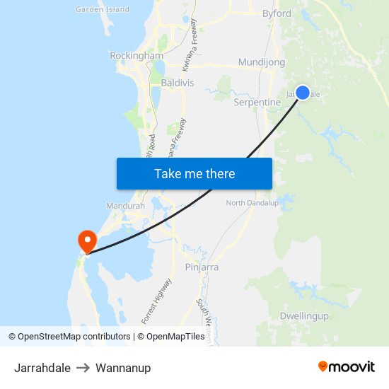 Jarrahdale to Wannanup map