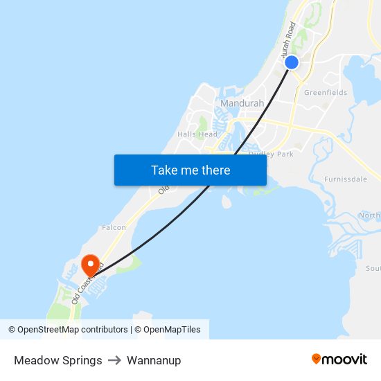 Meadow Springs to Wannanup map