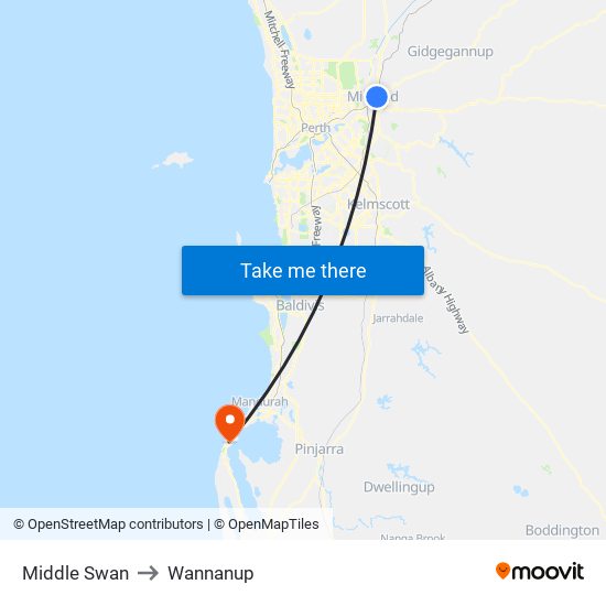 Middle Swan to Wannanup map