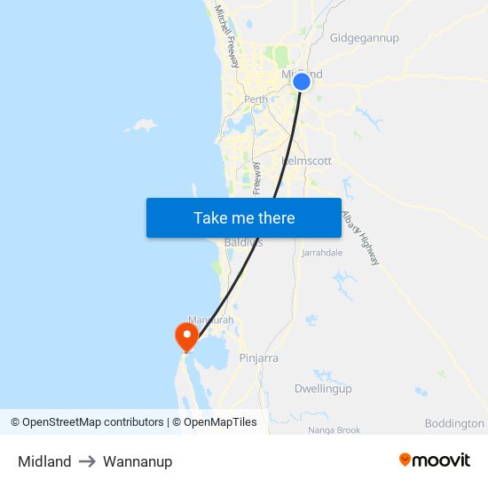 Midland to Wannanup map