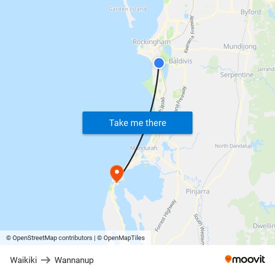 Waikiki to Wannanup map