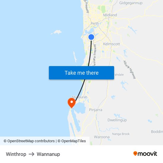 Winthrop to Wannanup map