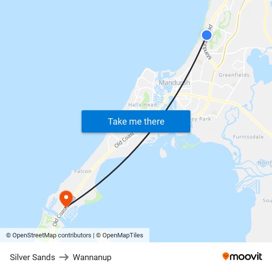 Silver Sands to Wannanup map