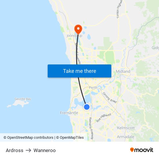 Ardross to Wanneroo map