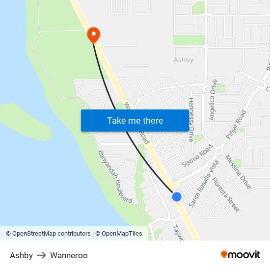 Ashby to Wanneroo map