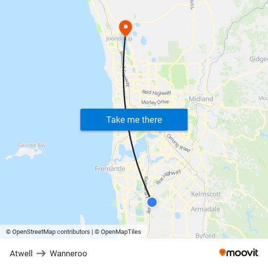 Atwell to Wanneroo map